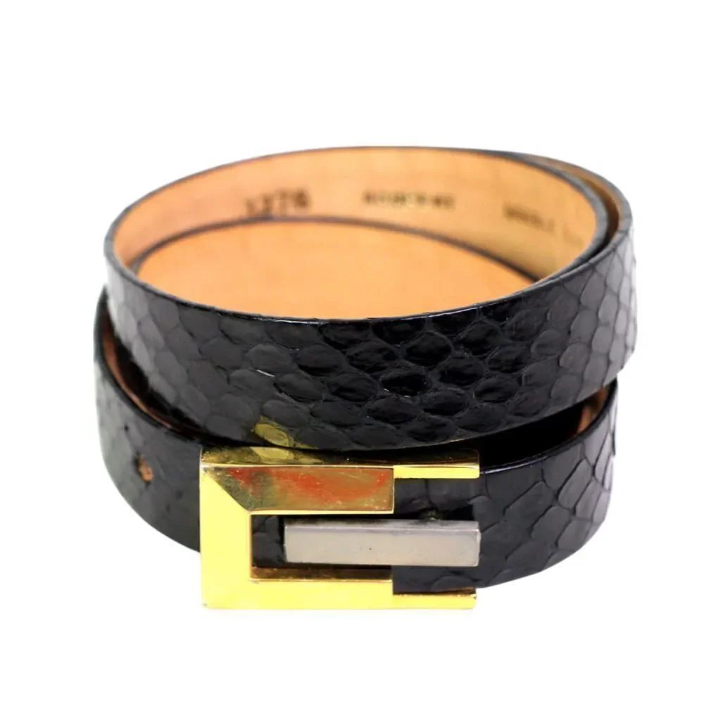 Serpent 3276 BLACK SNAKE SKIN LEATHER SKINNY DRESS WOMENS BELT Sz S 28" (88t